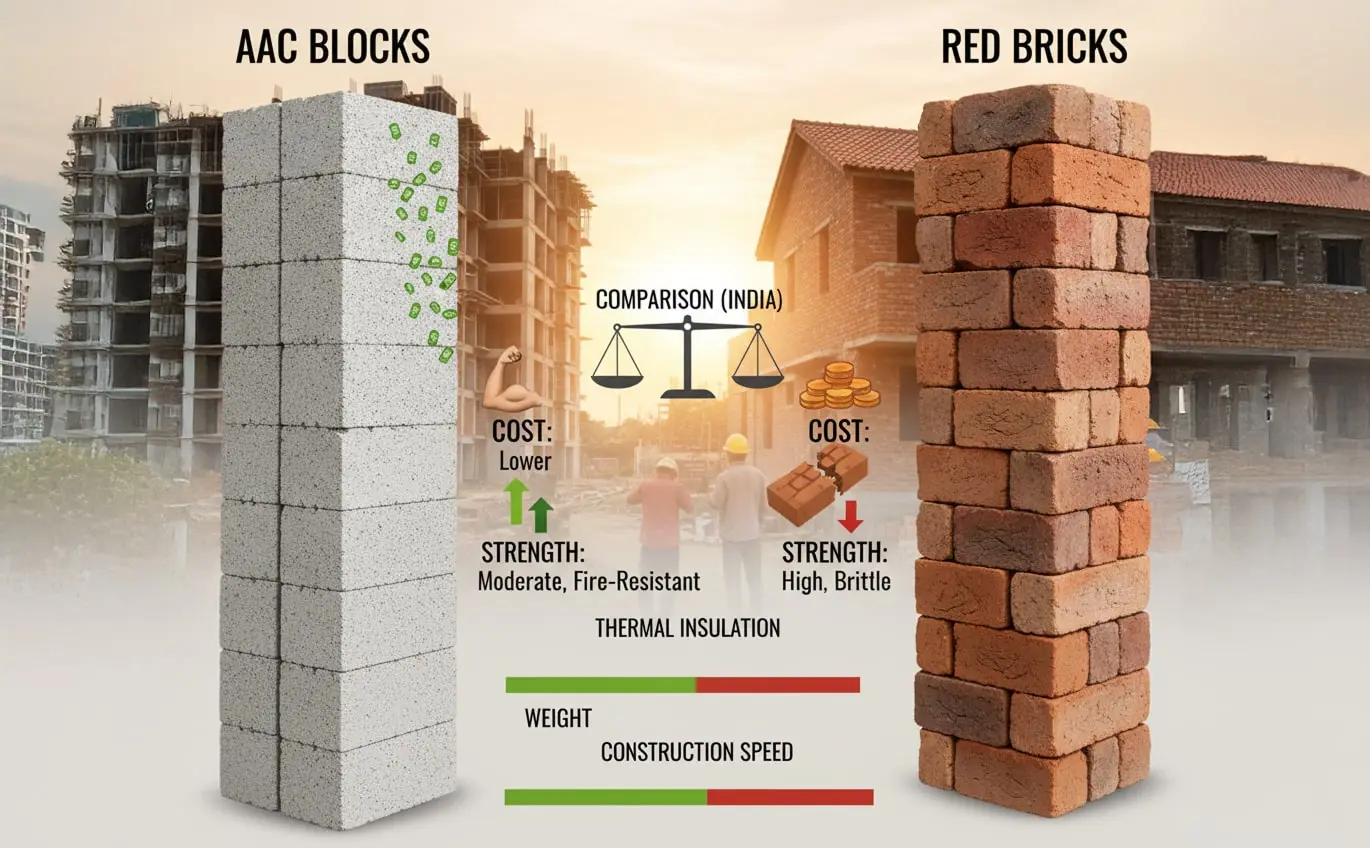 AAC Blocks vs Red Bricks: Cost, Strength & Detailed Comparison (India)